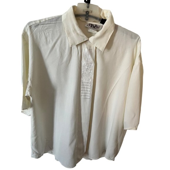Vintage Studio IV Womens Top Medium Ivory Short Sleeve Embroidered Front - Picture 1 of 8